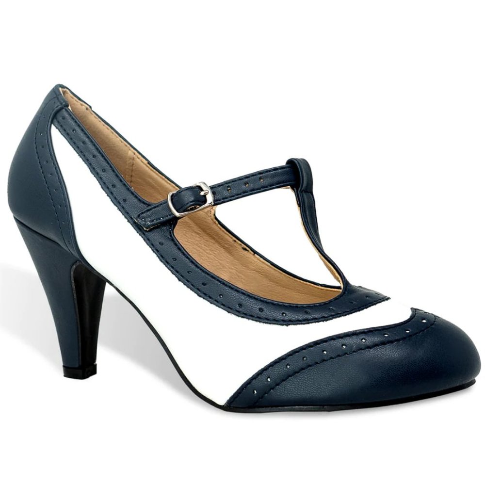 Chase + Chloe Navy and White Heels